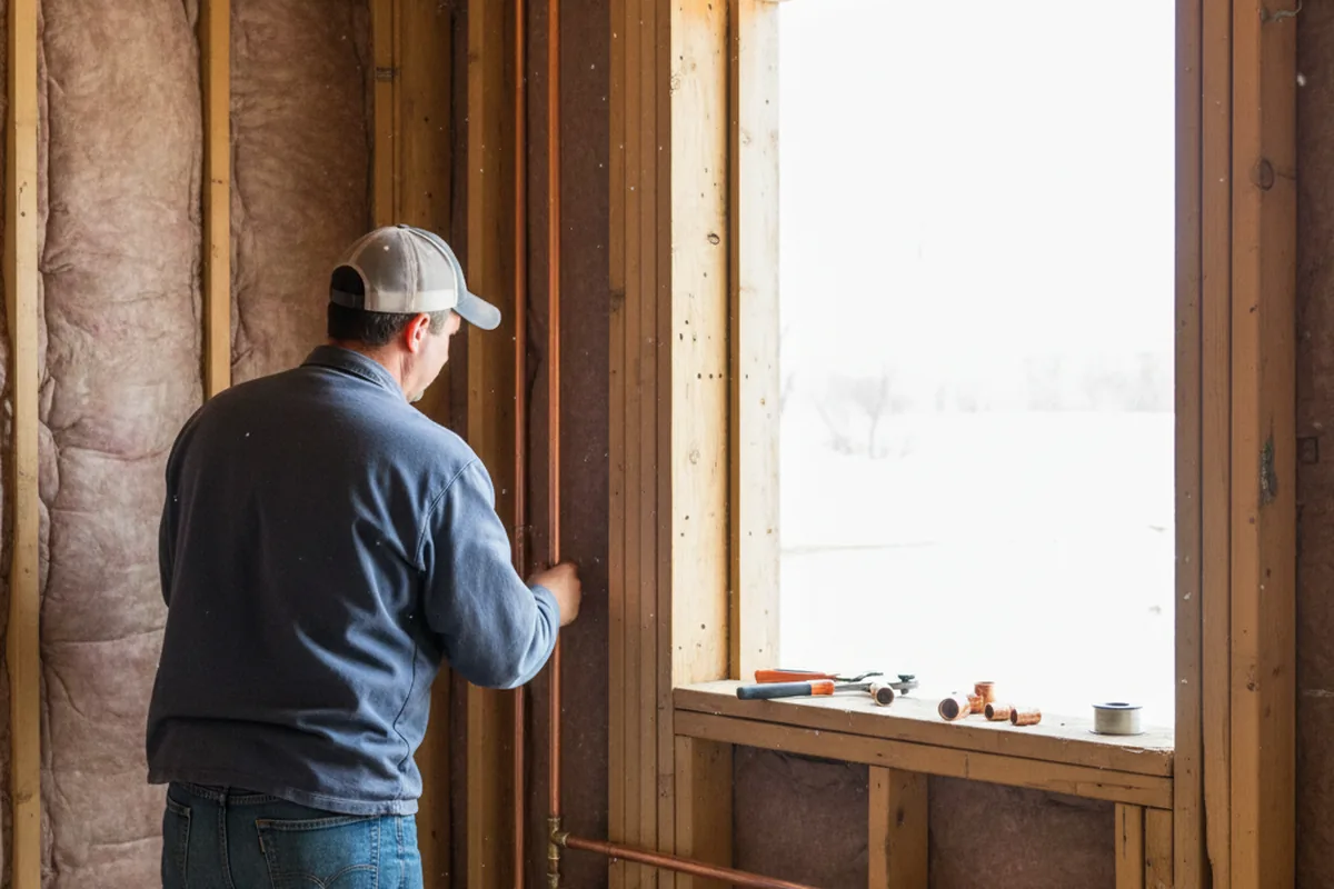 Licensed plumber running new copper supply lines in a East China home